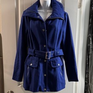 Wool-Blend Belted Coat in Royal Blue